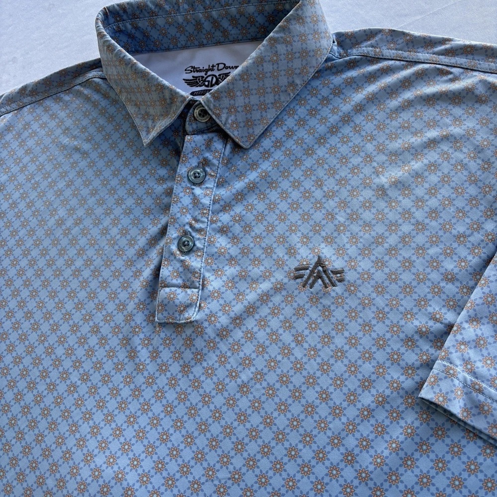 Straight Down Congaree Golf Club Polo Shirt Blue Pattern Mens XL‎ Stretch